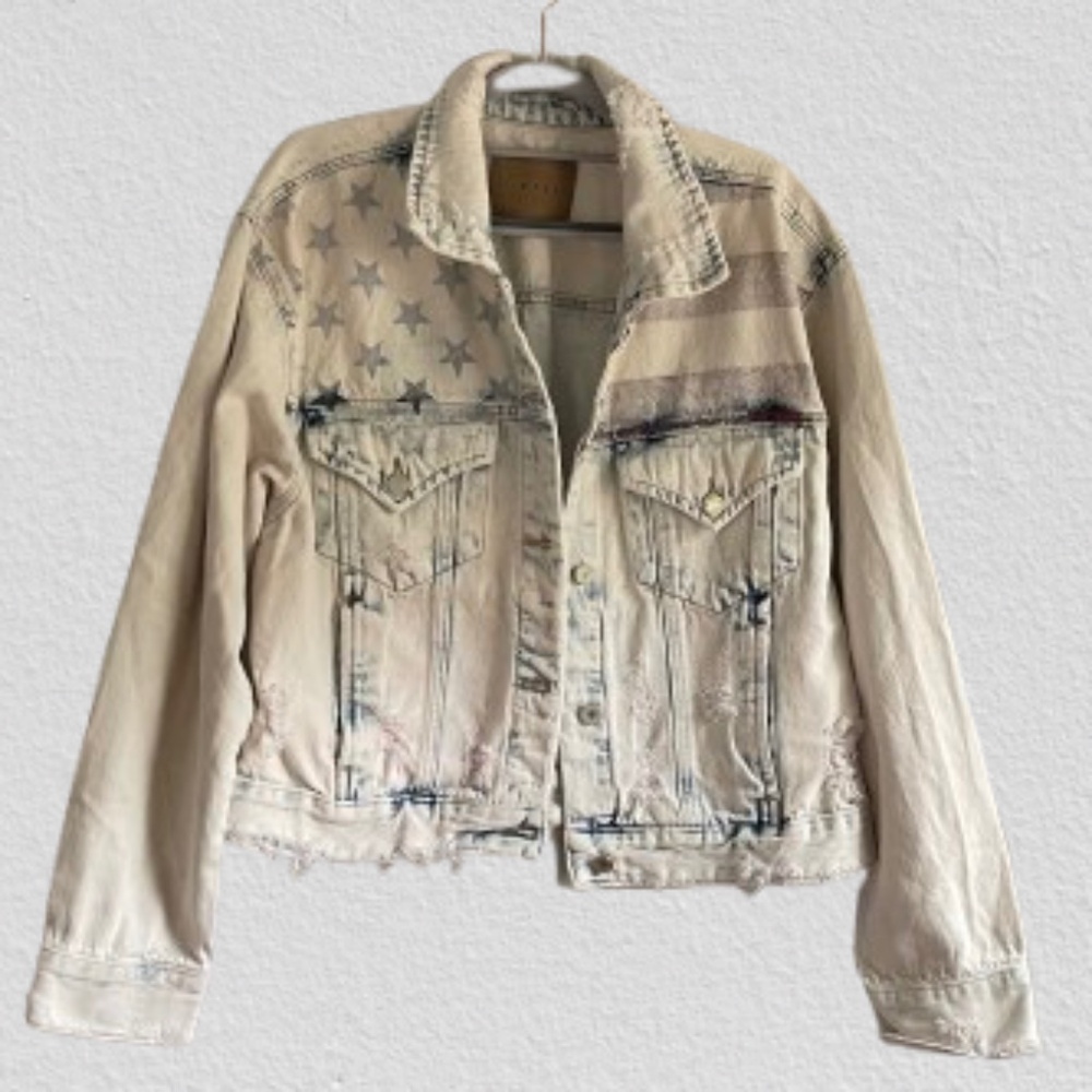 Blank Nyc Denim American Flag Distressed Jean Jacket